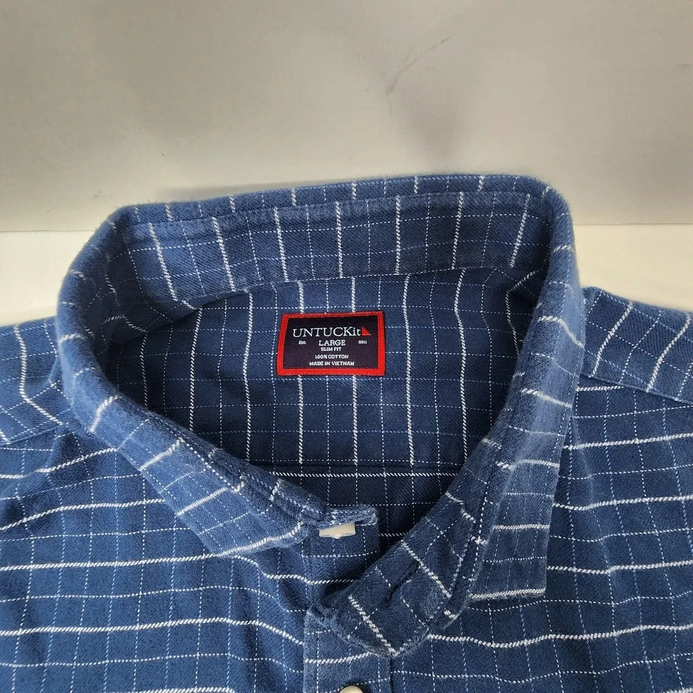 UNTUCKit Shirt Adult Large Slim Fit Flannel Blue Plaid 100% Cotton Mens Michelot
